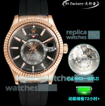 N+ Swiss Copy Rolex Gain Weight Sky-Dweller Rubber Strap World Timer Rhodium Grey Dial Watch 
